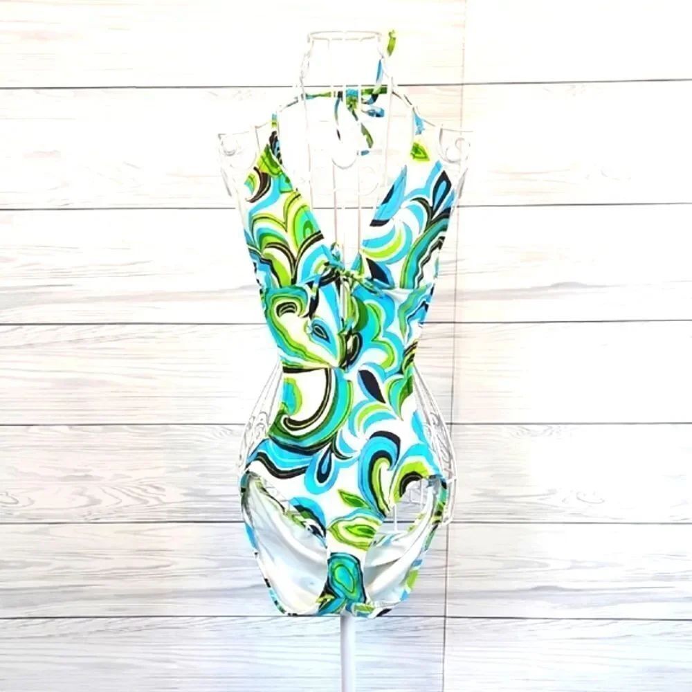 Mossimo One-Piece Swimsuit Backless Vibrant Colored Swirl Womens Size S